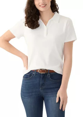 Kim Rogers Women's Short Sleeve Polo Shirt, White, Large | Belk