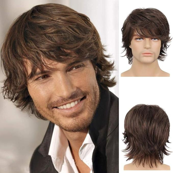 Short Brown Wig for Mens Layered Natural Fluffy Synthetic Hair Wig Heat Resistant Halloween Cospl... | Amazon (US)
