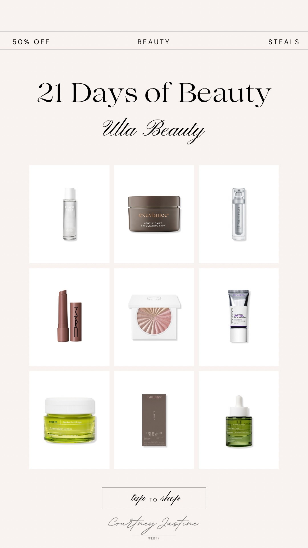 Ulta Beauty / 21 Days of Beauty Event / 50% Off Beauty Steals / Ulta Beauty Sale / Makeup & Skincare Favorites

#LTKSaleAlert #LTKBeauty #LTKStyleTip