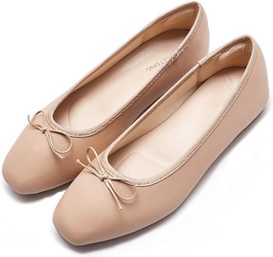 Women's Round Toe Ballet Flats Comfortable Bow Dressy Flats Shoes for Women | Amazon (US)