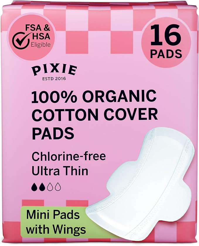 Pixie Organic Pads Ultra Thin Mini Cotton for Teens - Liners with Wings - Light Absorbency Menstr... | Amazon (US)