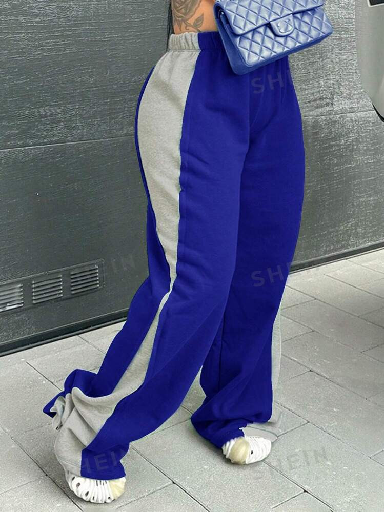 SHEIN Slayr Women's Elastic Waist Contrast Color Loose Casual Sweatpants, Spring/Fall | SHEIN