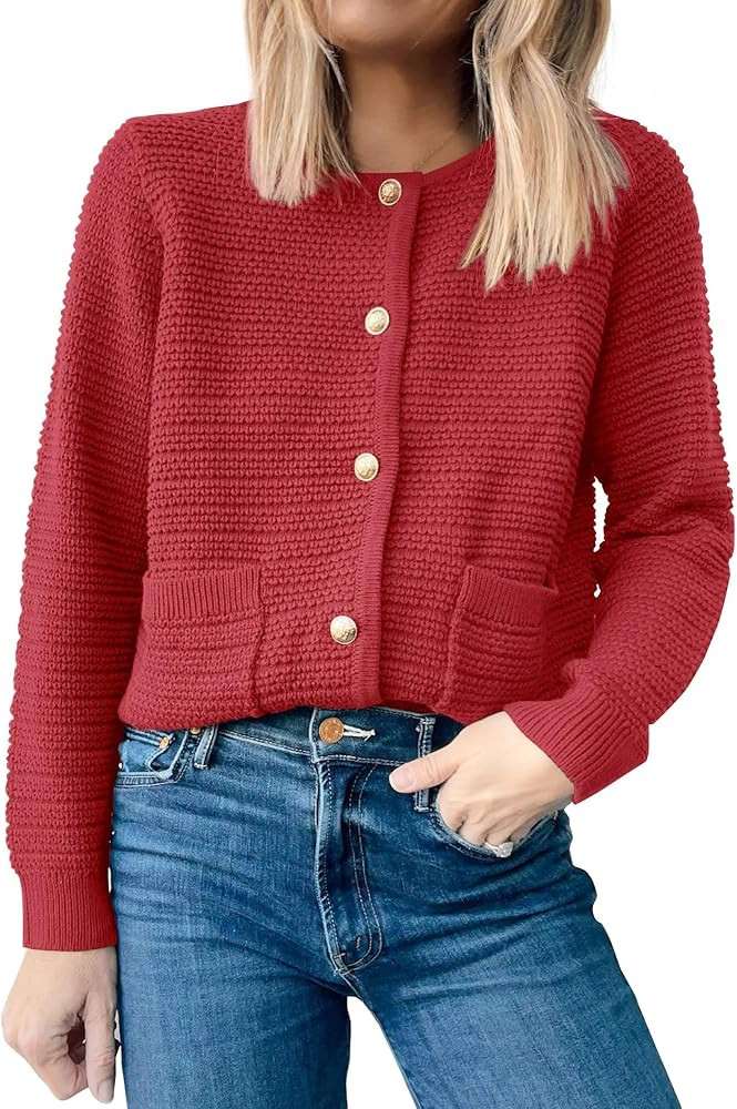 ANRABESS Womens Cardigan Sweater Long Sleeve Button Down Lady Tweed Knit Jackets 2025 Fall Outfit... | Amazon (US)