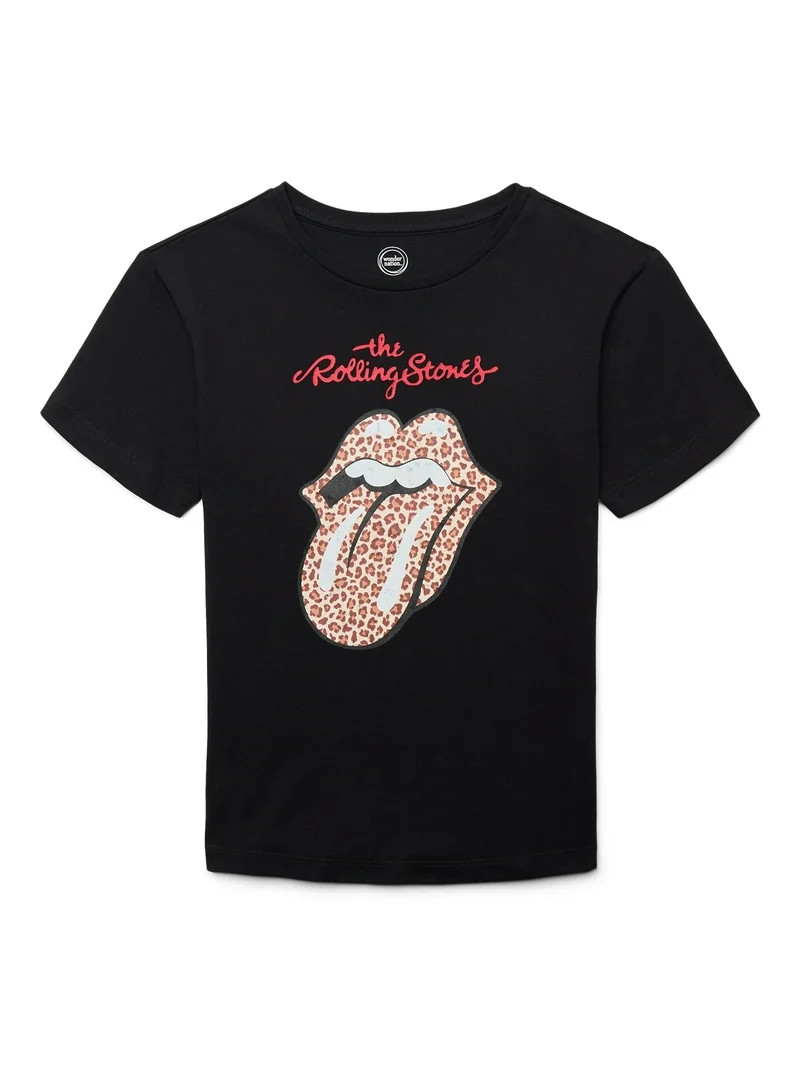 Wonder Nation Girls Rolling Stones Animal Print Graphic Tee with Short Sleeves, Sizes 4-18 | Walmart (US)