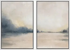 MUDECOR Framed Canvas Print Wall Art Set Gray & Tan Grunge Pastel Watercolor Landscape Abstract S... | Amazon (US)