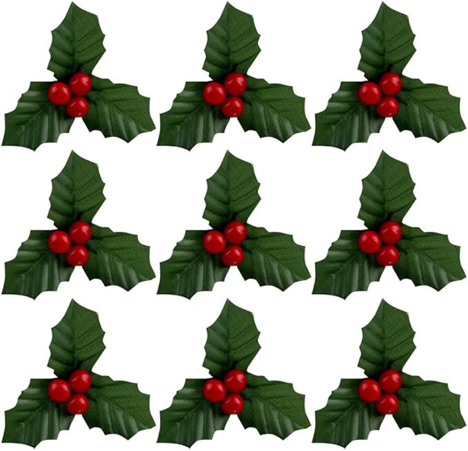 20 Pcs Christmas Holly Berries Faux Berry Flowers with Leaves Xmas Berry Picks Christmas Wreath B... | Amazon (US)