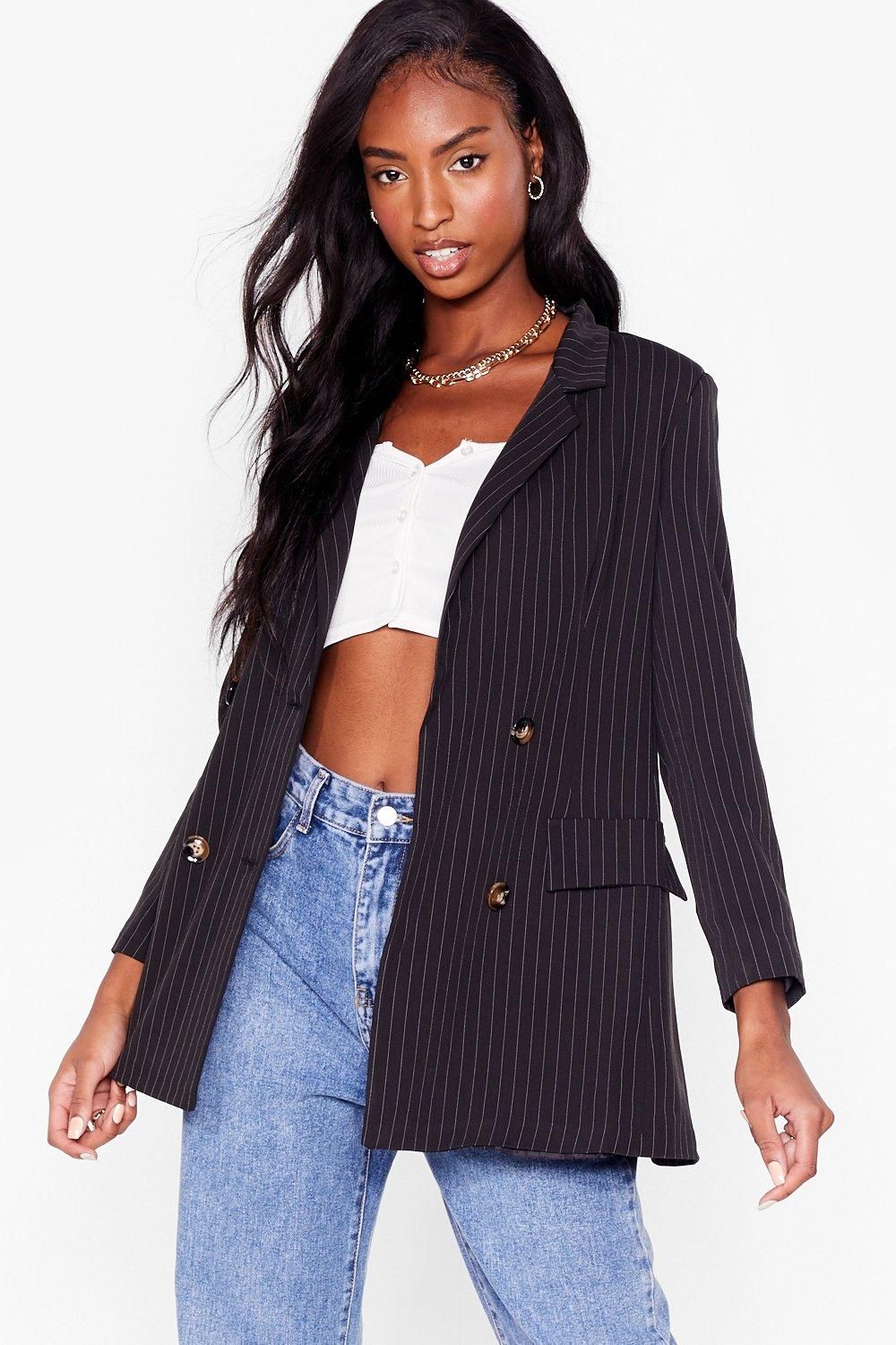Womens Pinstripe Down to Business Tailored Blazer - Black | NastyGal (US & CA)