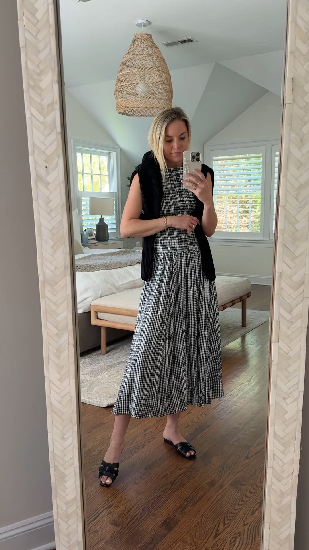 Spring/summer dress on sale! I’m 5’5 wearing an XS 
-medium sweater 
-sandals tts