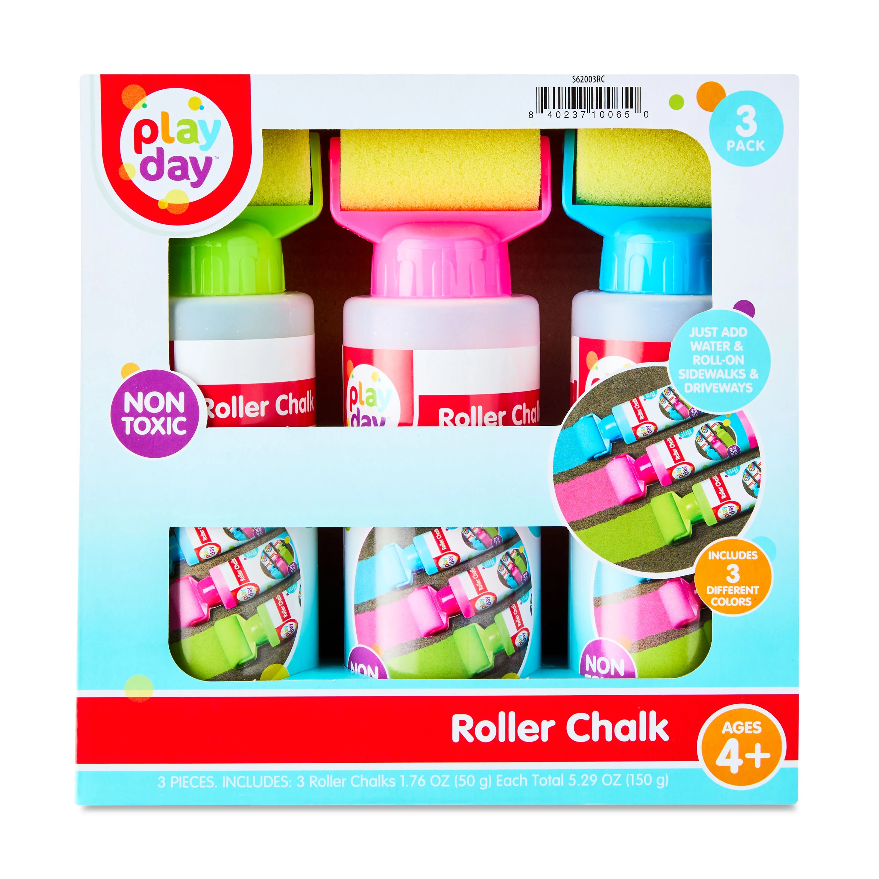 Play Day Roller Chalk Set, 3 Count, Green/Pink/Blue | Walmart (US)