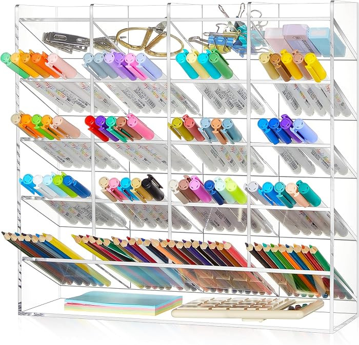 Acrylic Pen Organizer Storage for 250 Markers Vertical Marker Organizer Acrylic Pen Display Holde... | Amazon (US)