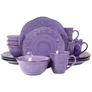 Elama Rustic Birch 16-Piece Stoneware Dinnerware Set in Purple 985115286M - The Home Depot | The Home Depot