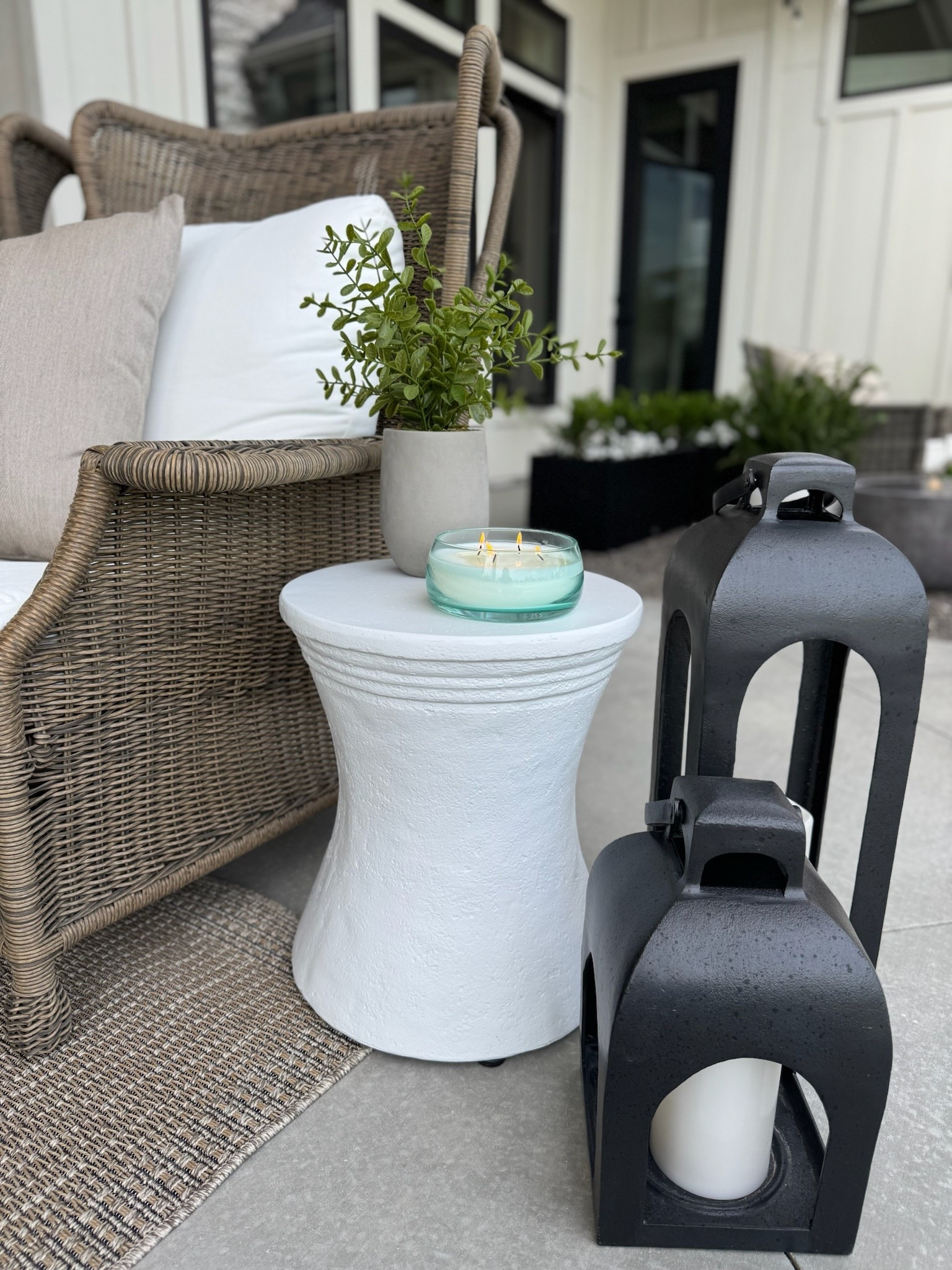 One of my favorite views from our outdoor living space from last year! These lanterns truly are so good. Heavy, won’t tip over or break, come in two finishes and four sizes, and look designer! 

#LTKHome