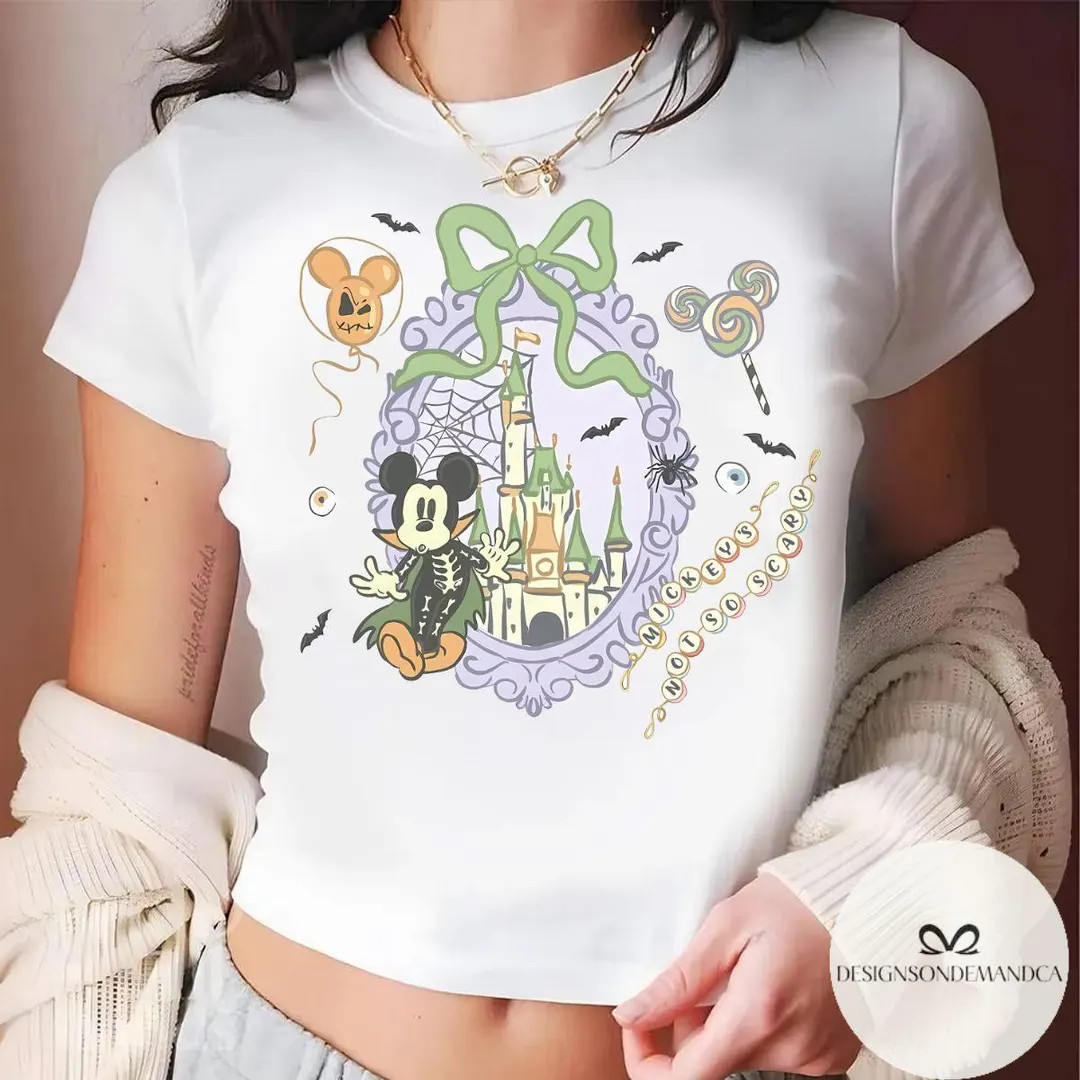 Coquette Bow Mickey's Not so Scary Halloween Tshirt Tank Top Baby Tee, Mickey & Friends Magic Kin... | Etsy (US)