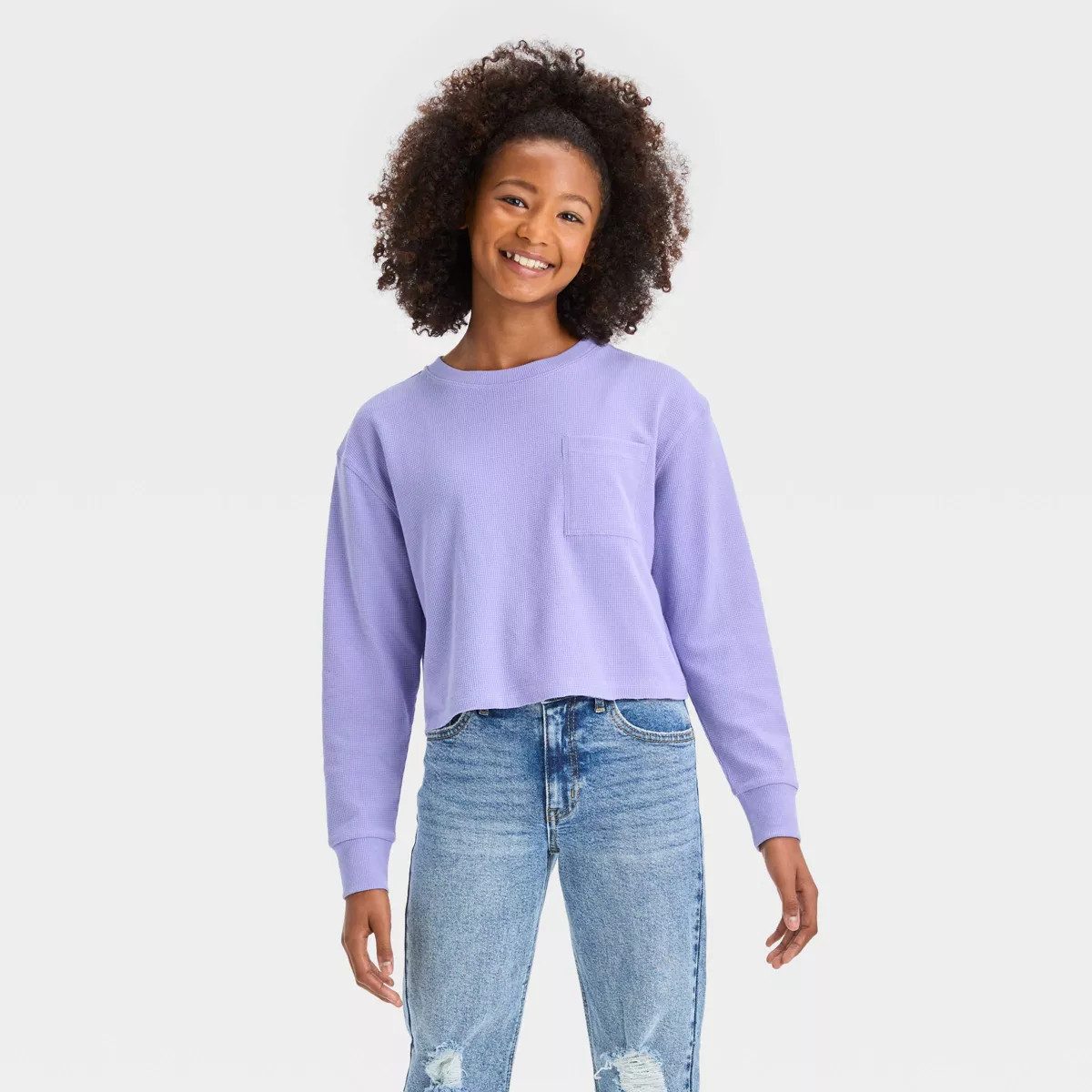 Girls' Long Sleeve Waffle Top with Pocket - art class™ | Target
