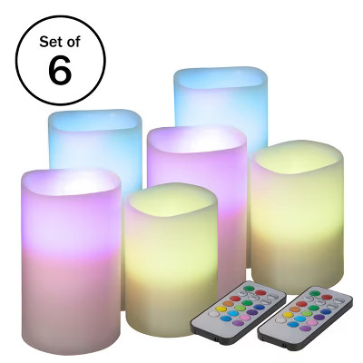 Flameless LED Candles – 6-Piece Color Changing Flameless Candle Set with Remote for Home, Wedding, Bridal Shower, and Christmas decor by Lavish Home | Target