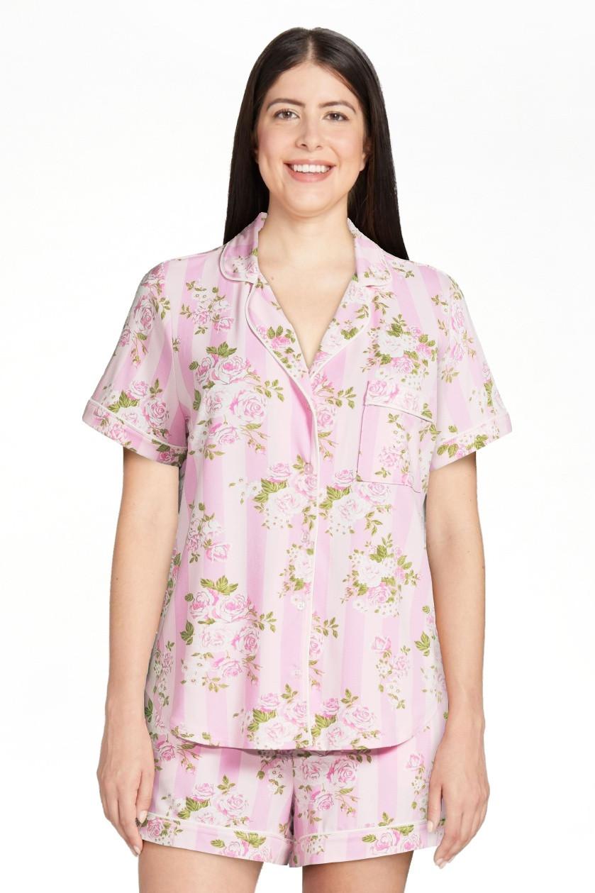 Joyspun Women's Dreamy Soft Collection Notch Collar Top and Shorts Pajama Set, 2-Piece, Sizes XS-... | Walmart (US)