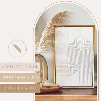 TheNamiCollection Framed plaster wall art - white textured 3D painting with gold frame | Aestheti... | Amazon (US)