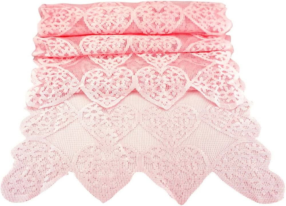 SaktopDeco 14 x 72 Inch Valentines Day Runner Pink Heart Table Runner Lace for Valentines Day Wed... | Amazon (US)