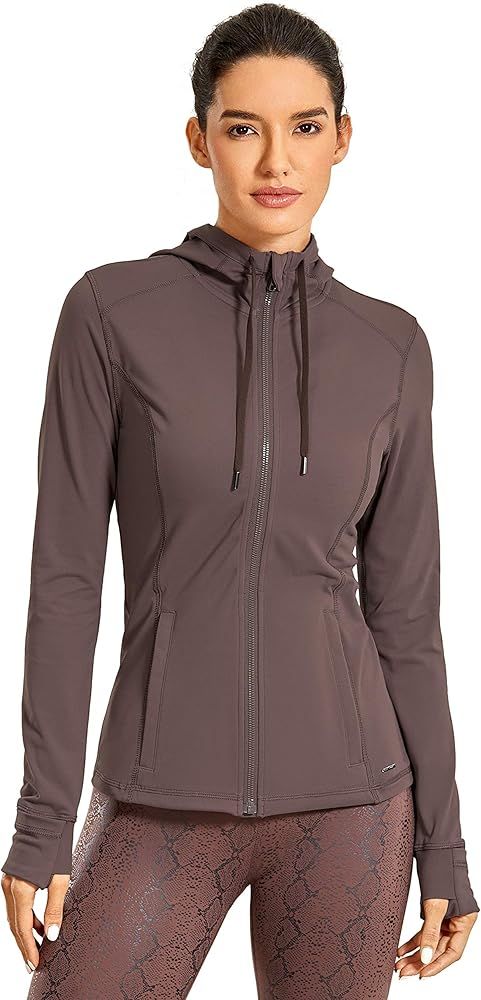 CRZ YOGA Women's Brushed Full Zip Hoodie Jacket Sportswear Hooded Workout Track Running Jacket with  | Amazon (US)