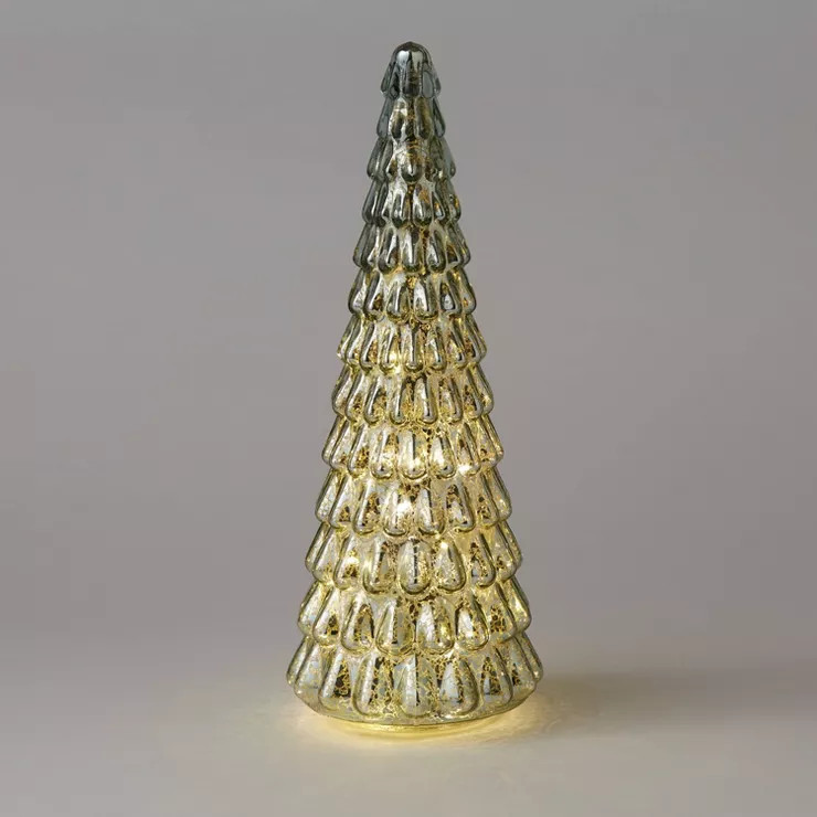 15" Battery Operated Mercury Glass Tree Decorative Figurine Green - Wondershop™ | Target