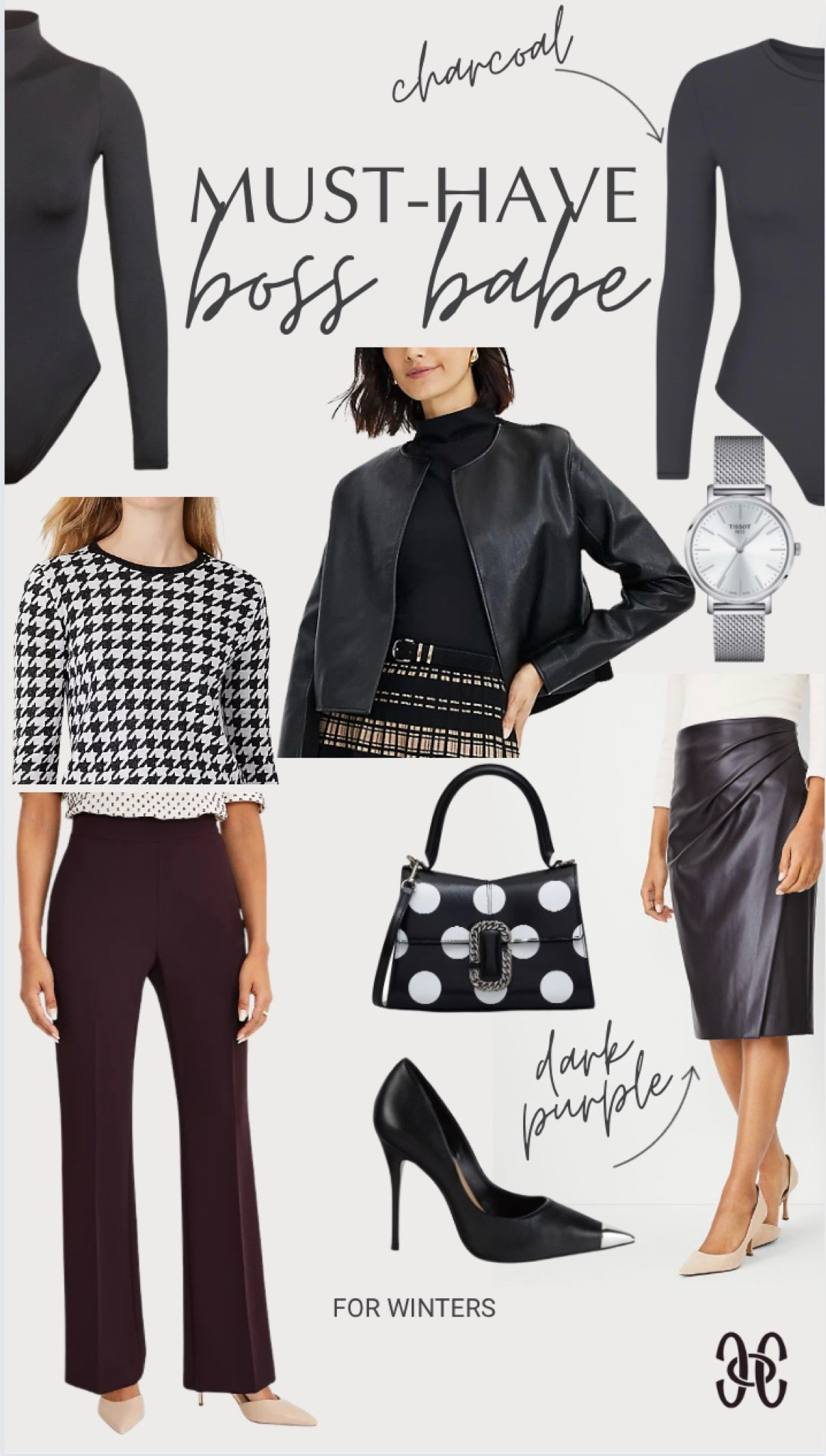 Boss babe inspiration for #hocwinter ladies! Houndstooth sweater in black and white, black leather cropped jacket, dark damson pants and pencil skirt, skims bodysuits, Marc Jacobs handbag, and Alexander McQueen knockoff heels.

#houseofcolour #hoc #houseofcolourpflugerville #houseofcolourusa #coloranalysis #houseofcolouraustin 

#LTKstyletip #LTKfindsunder100 #LTKfindsunder50