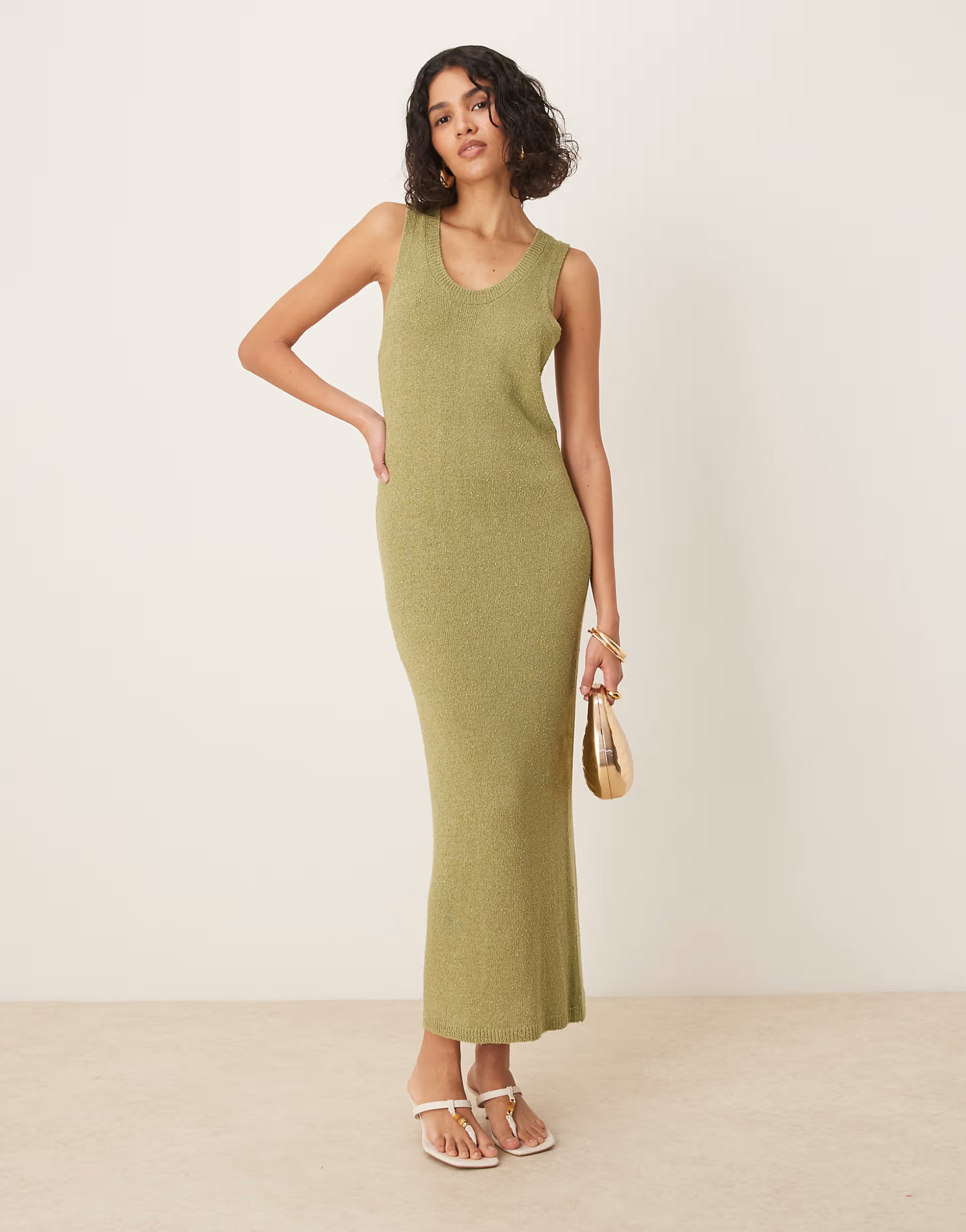 ASOS DESIGN knitted scoop neck textured midaxi dress in green | ASOS | ASOS (Global)
