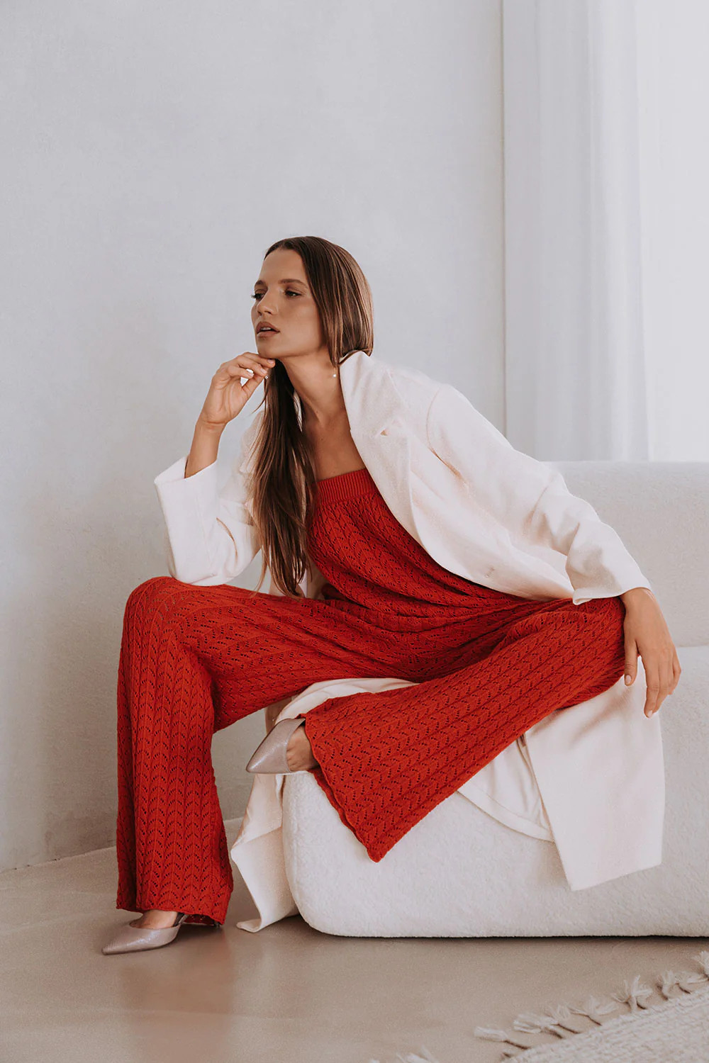 Red Cotton Knit Strapless Athena Top | Sabo Skirt US