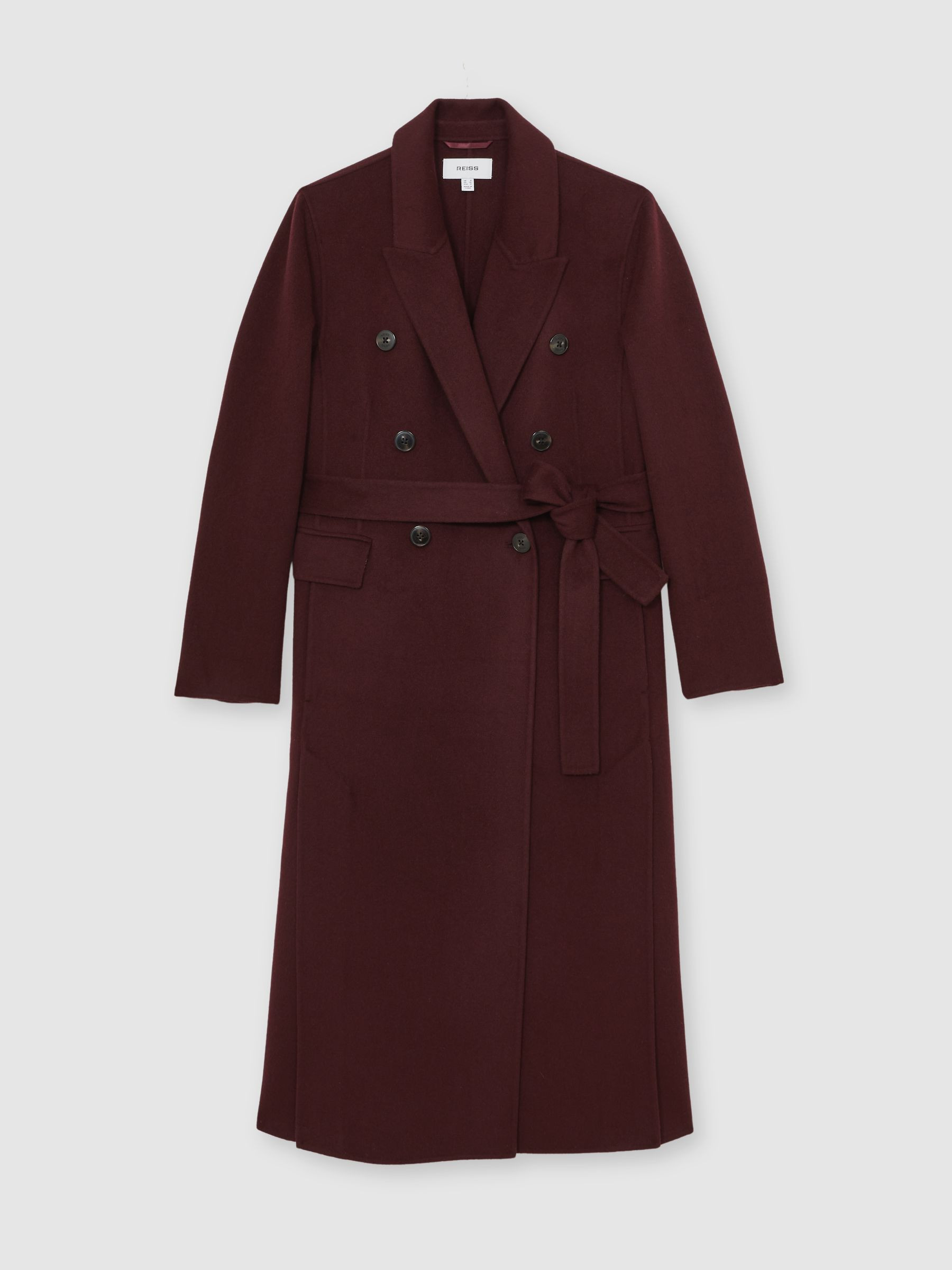 Double-Breasted Blindseam Coat Wool-Blend in Burgundy | Reiss UK