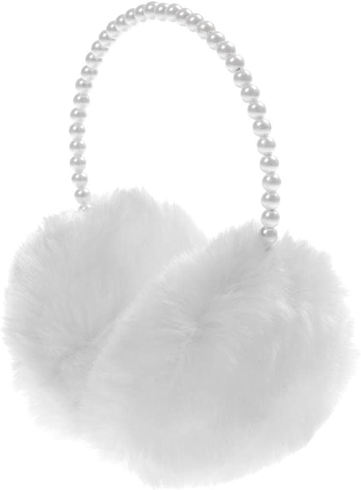 ZIIVARD Earmuffs for Girl Women,Winter Artificial Fur Fleece Pearl Ear Warmers Outdoor Ear Covers... | Amazon (US)