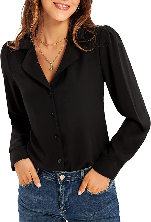 GRACE KARIN Women's Button Down Shirts Casual Short Sleeve Business Work Blouse Tops V Neck | Amazon (US)