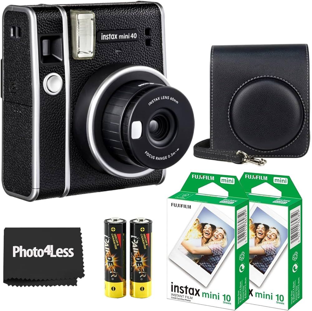 Fujifilm Instax Mini 40 Instant Camera Vintage Black, Fuji Instax Mini Film 20 Sheets, Protective... | Amazon (US)