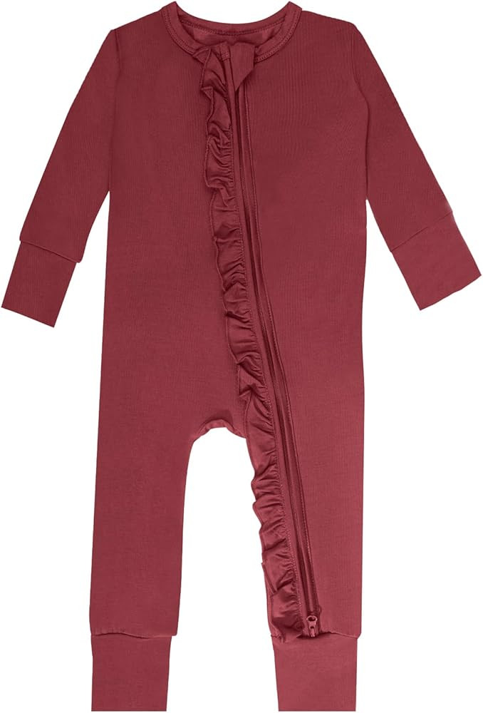 GUISBY Rayon Baby Long Sleeve Footless Rompers, 2 Way Zipper with Ruffle Sleepers 0-24 Months | Amazon (US)