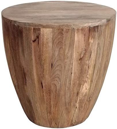 The Urban Port Handcarved Cylindrical Shape Round Mango Wood Distressed Wooden Side End Table, Br... | Amazon (US)