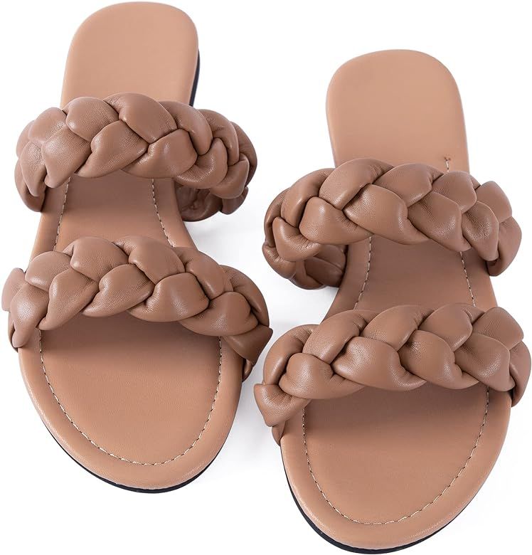 Mtzyoa Women Flat Sandals Braided Leather Crossover Nude Dressy Fashion Evening Party Wedding Sandal | Amazon (US)