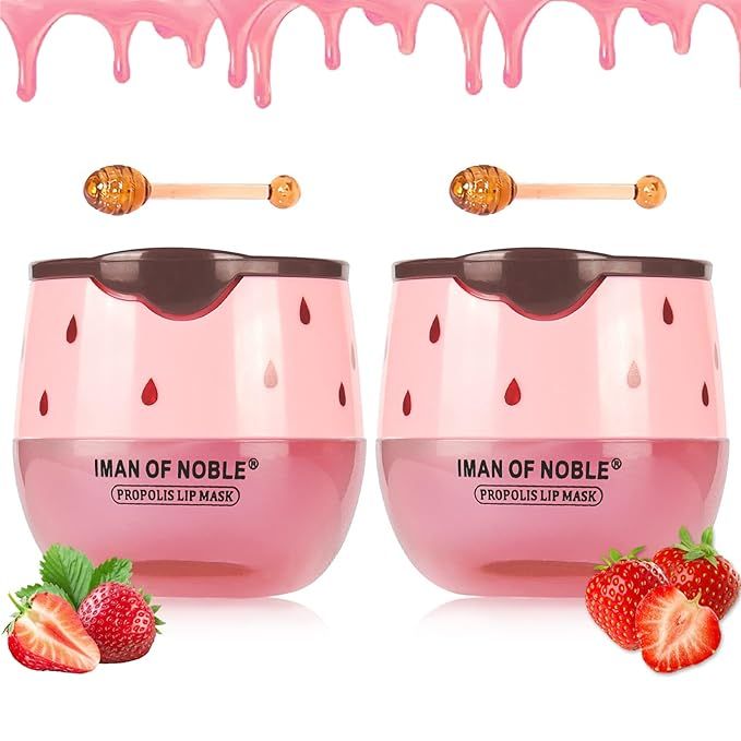 2PCS Strawberry Sleeping Lip Mask,Bee Balm Lip Balm Honey Pot Propolis Moisturizing Lip Balm with... | Amazon (US)