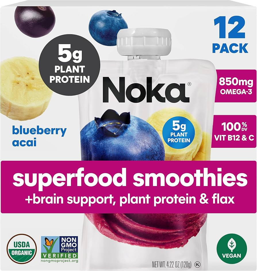 Noka Superfood Fruit Smoothie Pouches Ready to Drink with Brain Support, Healthy Snacks w/ 850mg ... | Amazon (US)