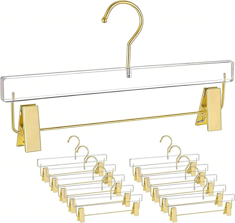 Besser Gold Acrylic Hangers,10 Pack Clear Hanger with Gold Hook,Luxurious Skirt Pants Hangers Cli... | Amazon (US)
