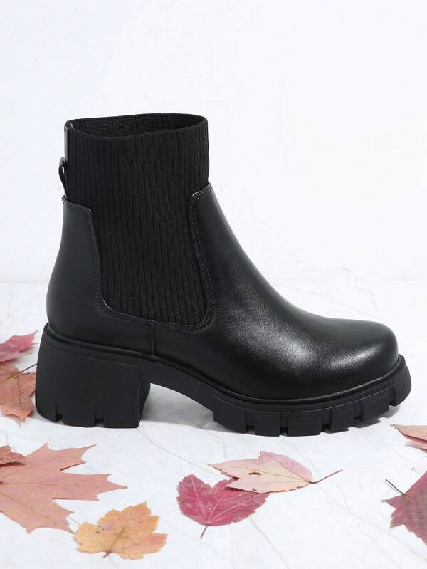 Faux Leather Slip On Lug Sole Chelsea Boots | SHEIN