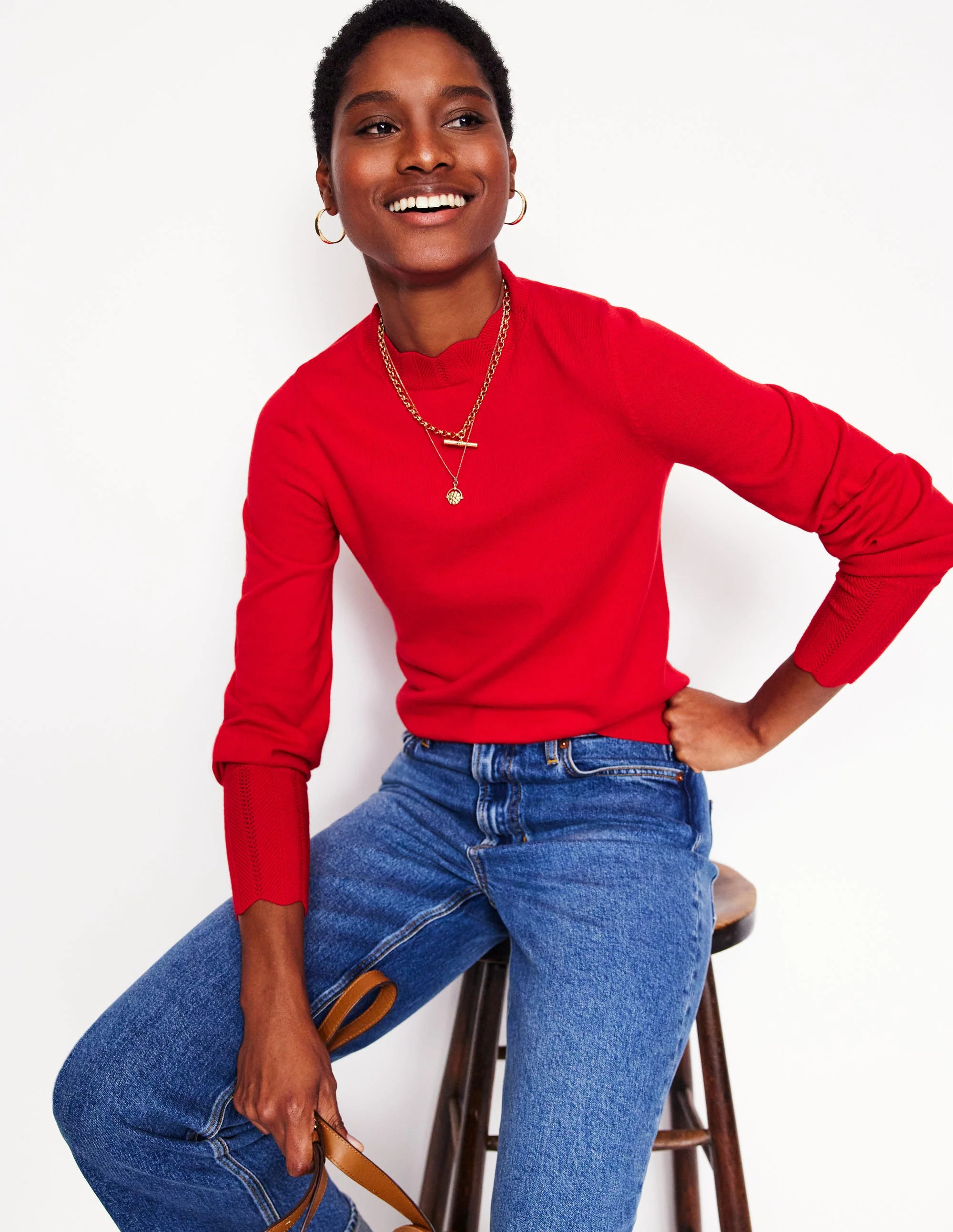 Imi Scalloped Sweater-Strawberry Tart Red | Boden (US)