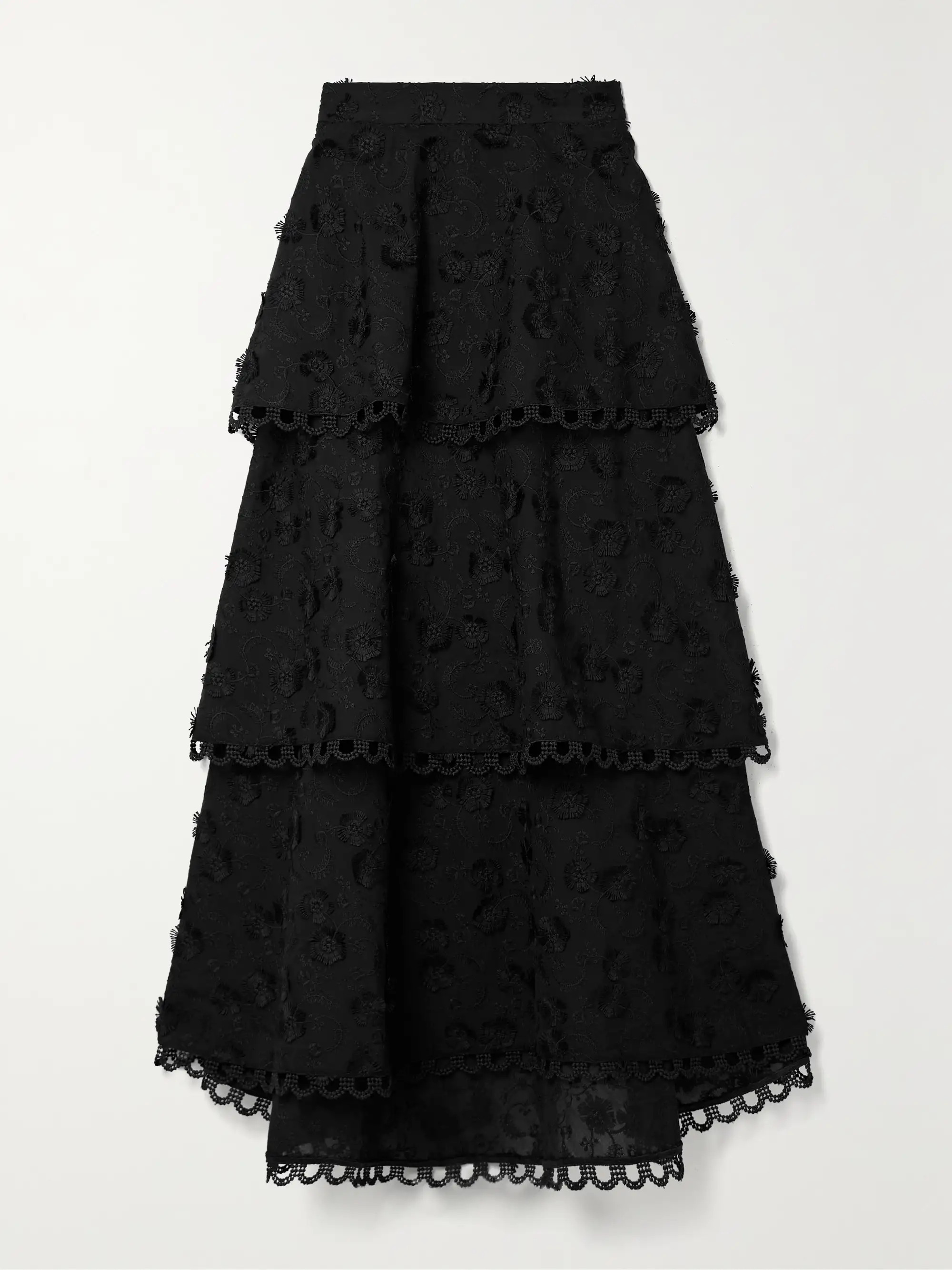 Tiered embroidered crepe midi skirt | NET-A-PORTER (US)