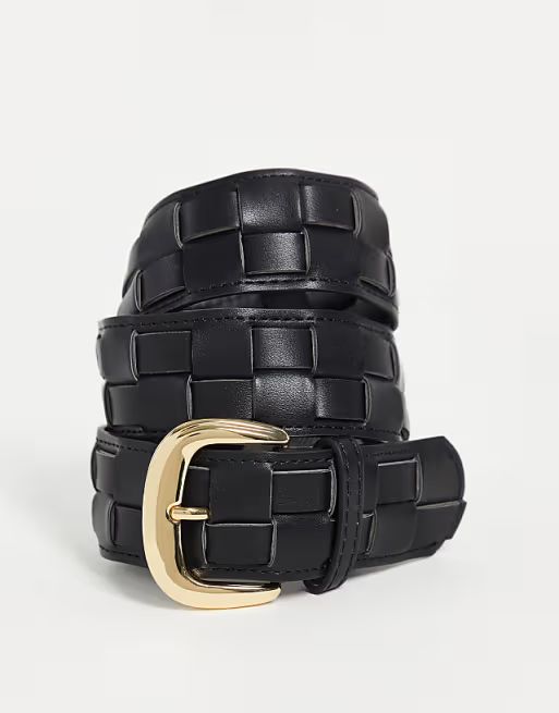 Pieces woven belt with gold buckle in black | ASOS (Global)