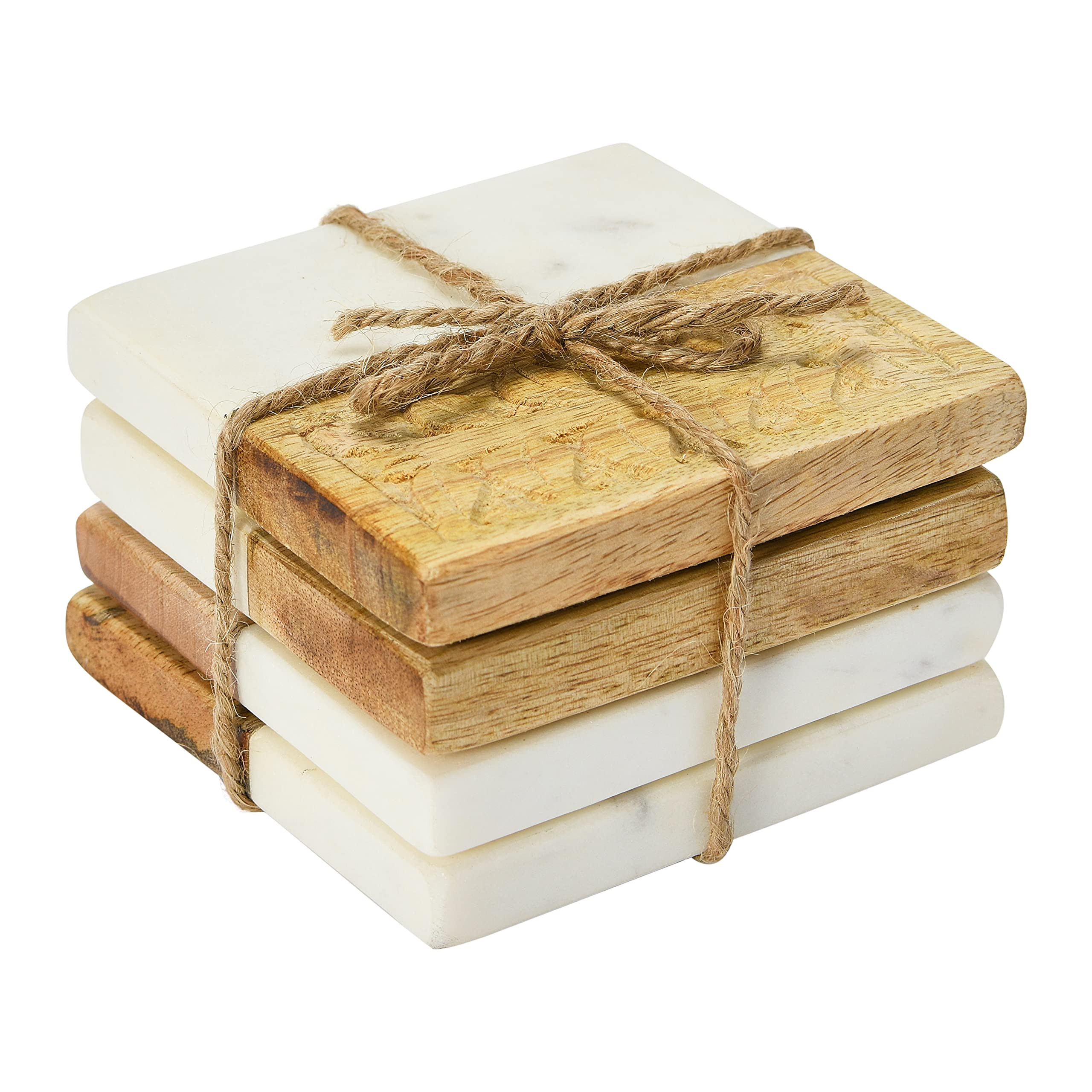 Creative Co-Op Hand-Carved Engraved Mango Wood Square Trivets for Dining Table Coaster, Set of 4,... | Amazon (US)
