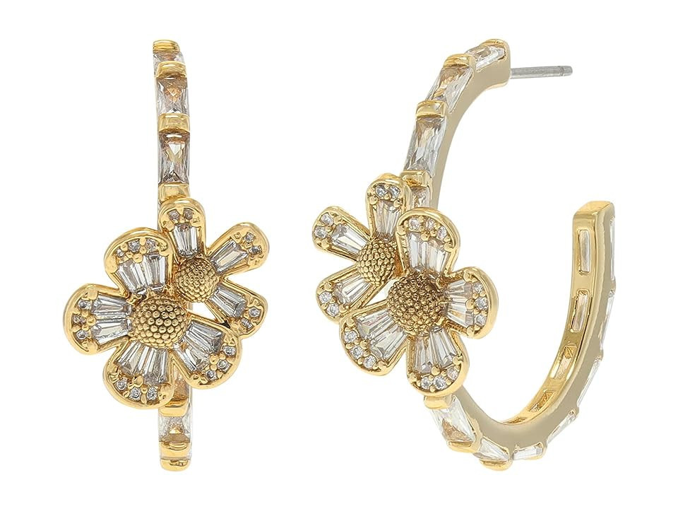 Kate Spade New York Fleurette Hoops Women's Earring Clear/Gold, Brass/Cubic Zirconia/Gold-Plated | Zappos