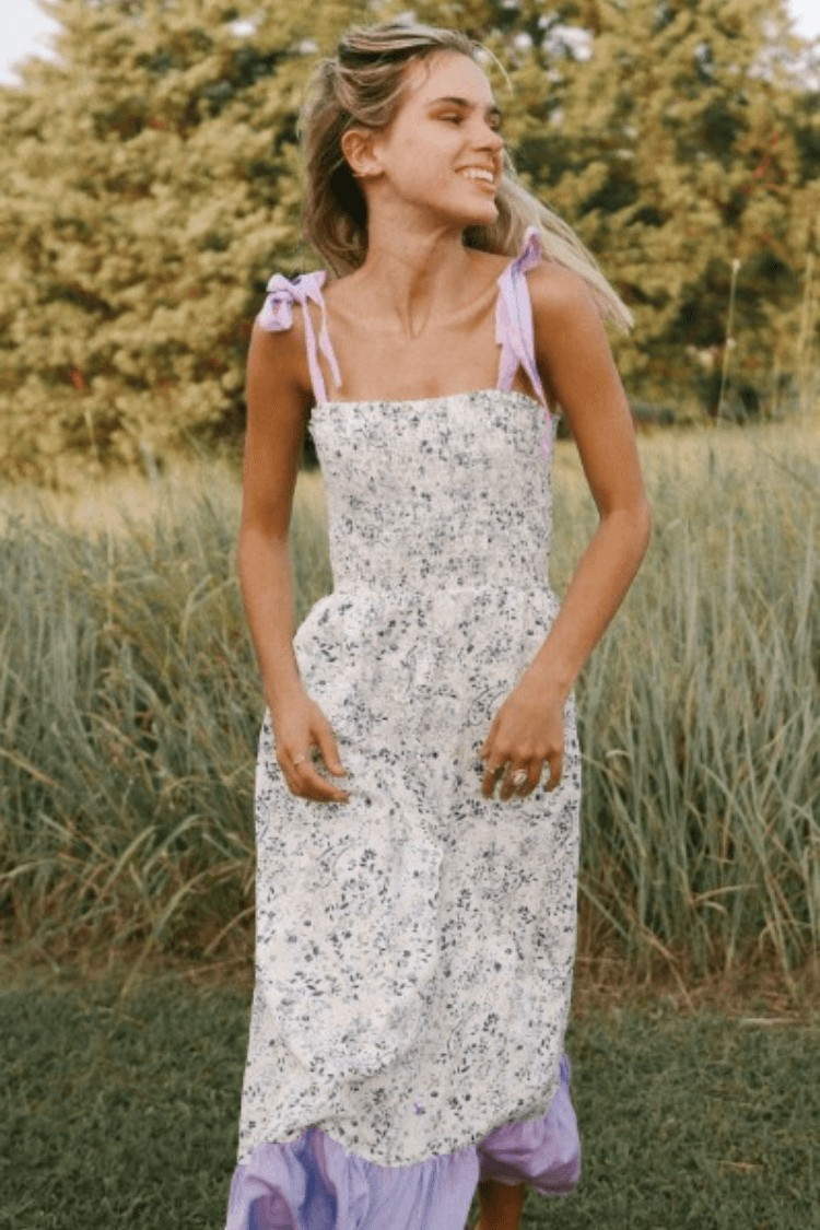 Augusta Lilac Floral Print Midi Dress | Confête