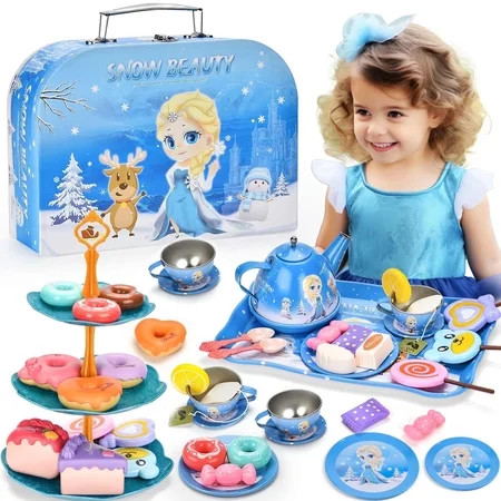 Amplov 46pcs Princess Tea Set for Girls Ages 3–6 – Tin Toy Tea Party Playset with Carrying Case, Pretend Kitchen Play Toy, Birthday Gift for Kids | Walmart (US)