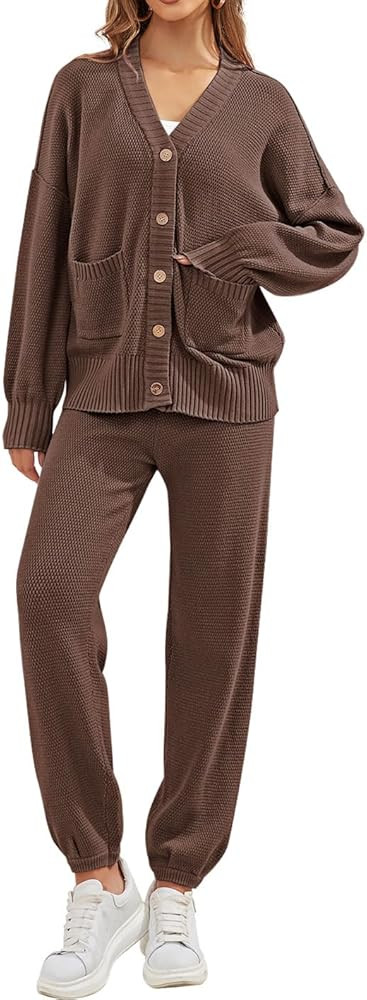 ETCYY NEW Women's 2 Piece Outfit Lounge Set Trendy Cardigan Sweater Pants Sets V Neck Button Pock... | Amazon (US)
