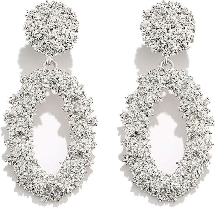 Statement Drop Earrings For Women Girls Boho Textured Dangle Earrings Gorgeous Geometric Oval Rai... | Amazon (US)