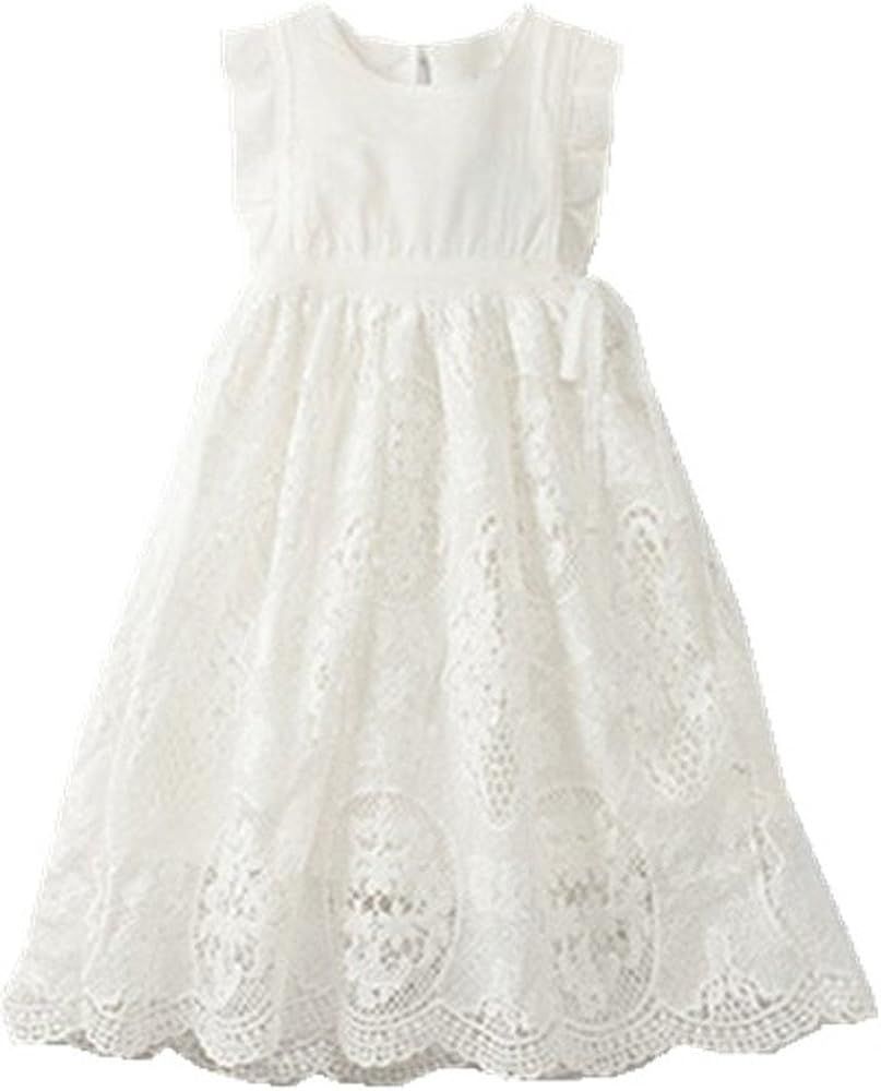 Bow Dream Off White Peach Vintage Lace Sleeveless Flower Girl's Dress | Amazon (US)