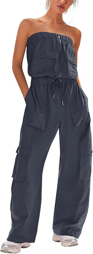LAMISSCHE Womens Strapless Jumpsuits Cargo Pants Jumpsuits Off The Shoulder Tube Rompers One Piec... | Amazon (US)