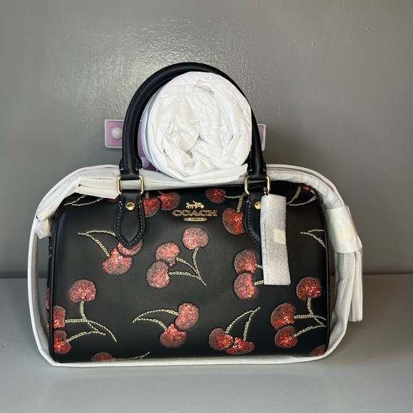 Coach Rowan Satchel Bag in Leather with Cherry Print Black Multi | Poshmark